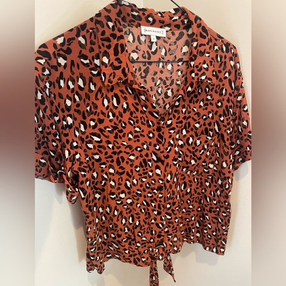 Warehouse button down blouse, orange white and black- US 6 - Picture 1 of 4